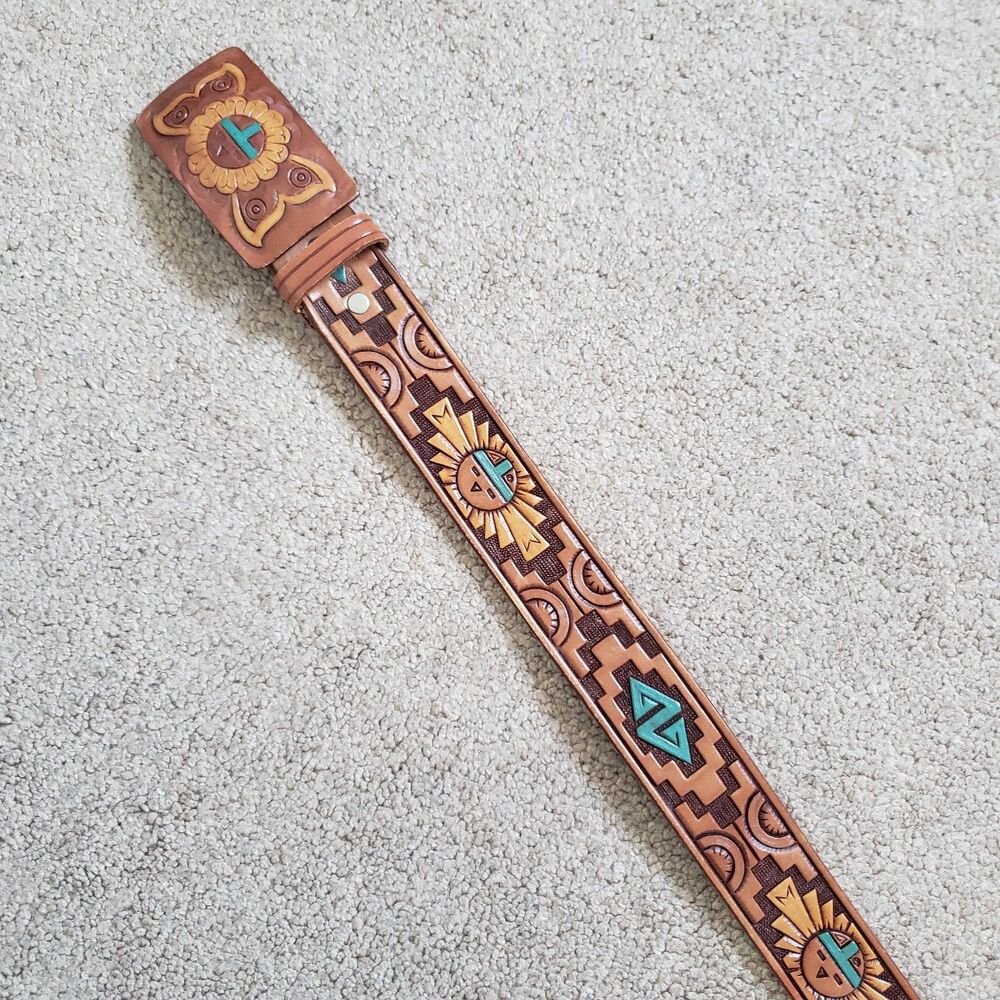 Vintage Chambers Phoenix Arizona Hand Painted And Tooled Leather Belt Size 36 - Picture 3 of 7